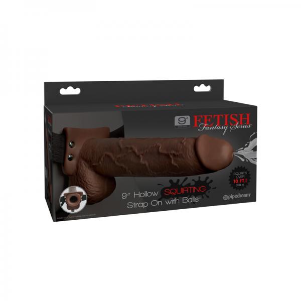 Fetish Fantasy 9in Hollow Squirting Strap-on With Balls, Brown